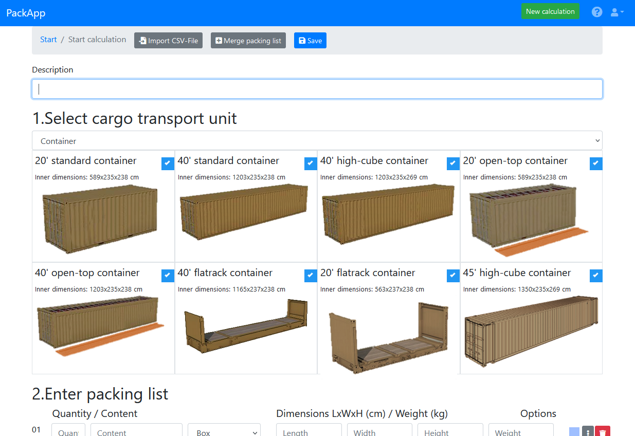 Container selection with 45ft Container